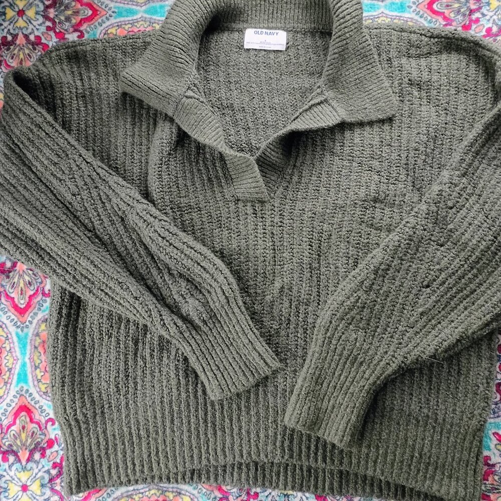 Old Navy Green Chunky Collared Sweater Size Small